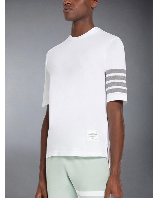 Thom Browne White Jersey 4-Bar Short Sleeve T-Shirt for men