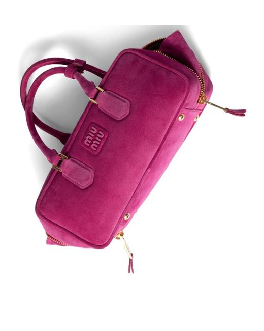 Miu Miu Pink Arcadie Logo Embossed Tote Bag