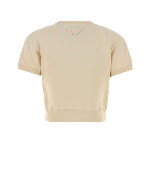 Prada Natural Short-Sleeved Crewneck T-Shirt