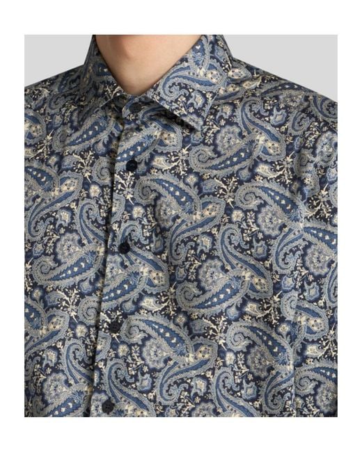 Etro Blue Paisley-Printed Long Sleeved Shirt for men