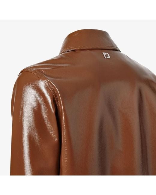 Fendi Brown Long Sleeved Leather Jacket for men
