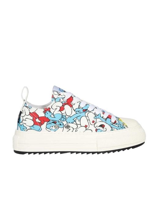 DSquared² White X Smurfs Lace-Up Sneakers for men