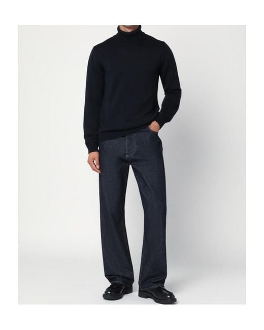 Roberto Collina Blue Ribbed Turtleneck Knitted Sweater for men