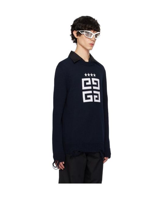 Givenchy Blue 4G Stars Intarsia Knit Jumper for men
