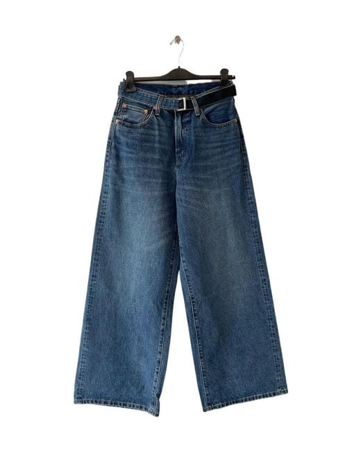 Sacai Blue Logo Patch Wide-Leg Belted Jeans
