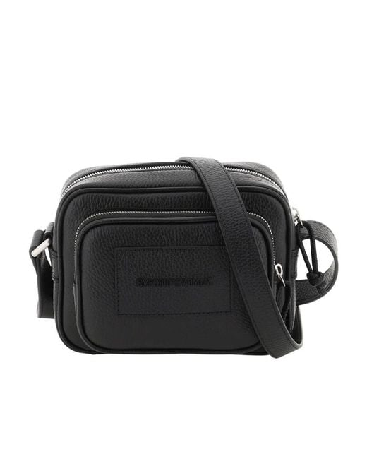 Emporio Armani Black Leather Shoulder Bag for men