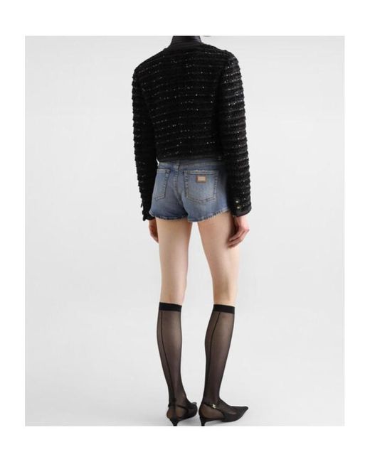 Dolce & Gabbana Black Sequin Embellished Single-Breasted Tweed Jacket