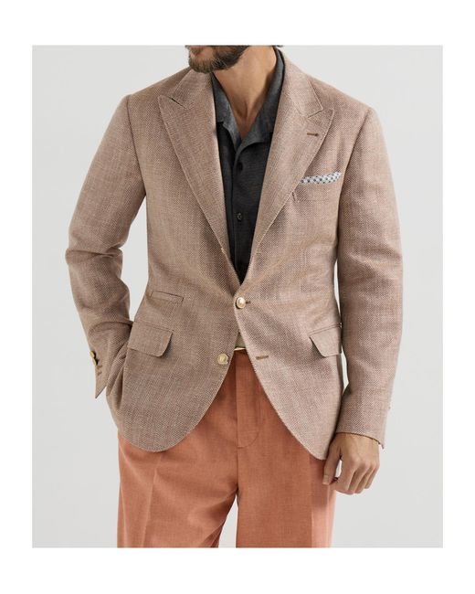 Brunello Cucinelli Brown Chevron Peaked-Lapels Blazer for men