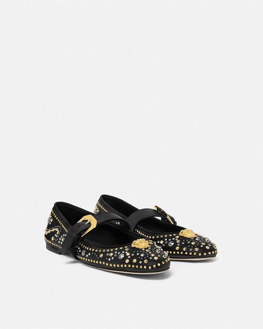 Versace Black Studded La Medusa Ballerinas