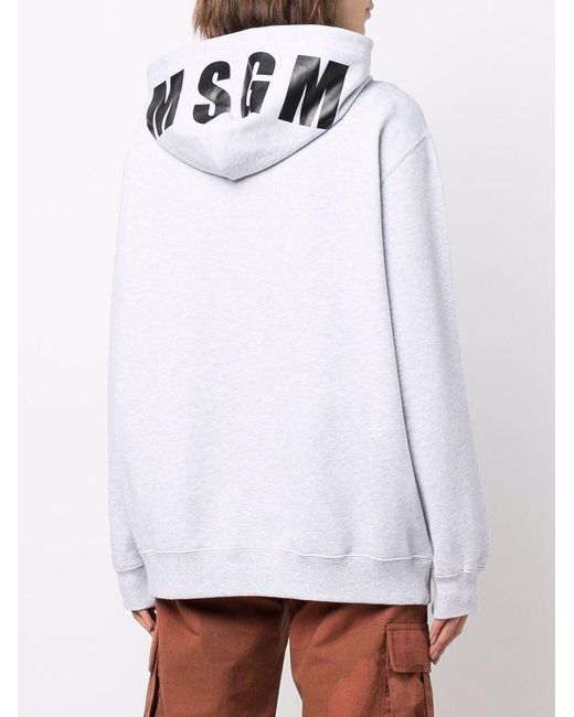 MSGM White Logo-Print Hoodie