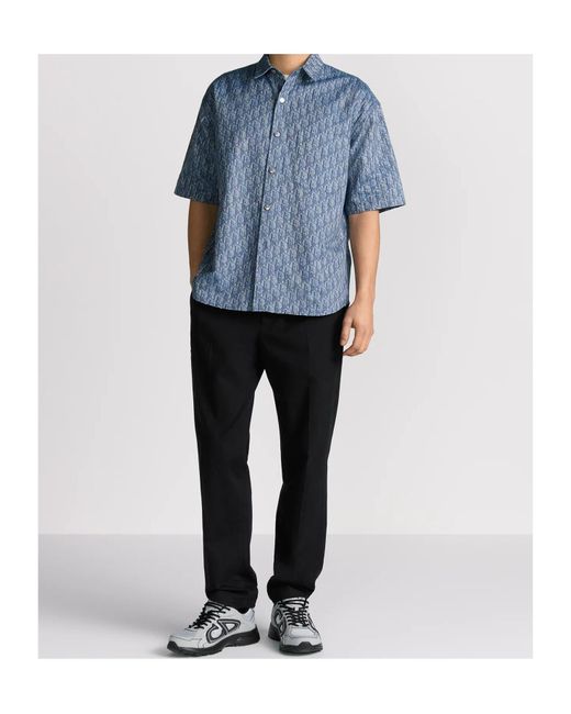 Dior Blue Oblique Short-Sleeved Shirt for men