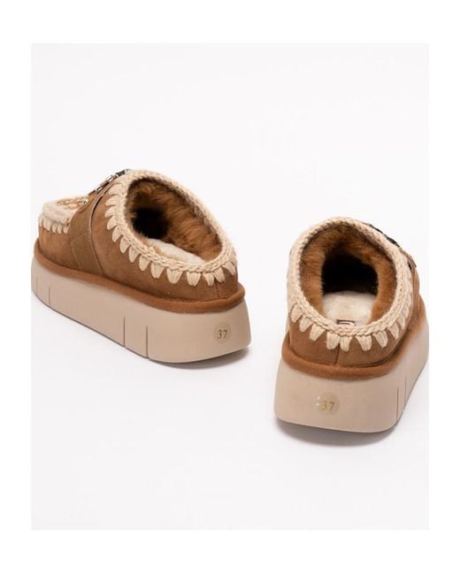 Mou Brown Sheepskin Clog Sandals