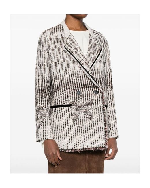 Forte_forte Natural Geometric Patterned Double-Breasted Jacket