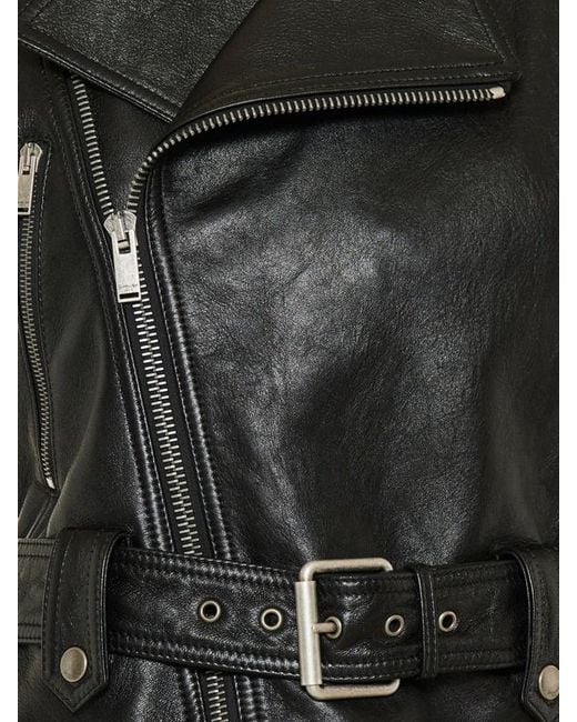 Saint Laurent Black Belted Sleeveless Leather Jacket