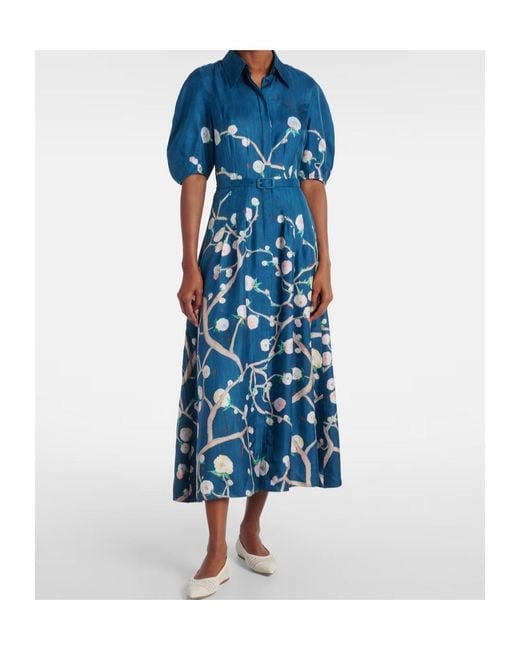 Gabriela Hearst Blue Maude Floral Silk Shirt Dress