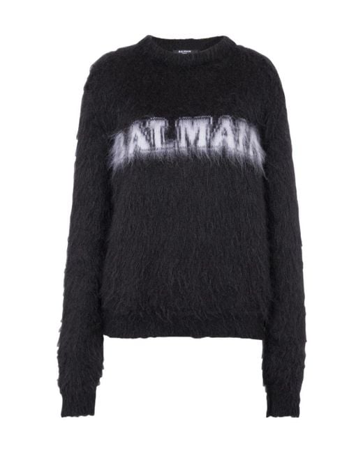 Balmain Black Logo Jacquard Crewneck Knitted Jumper