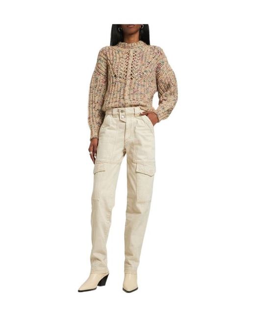 Isabel Marant Natural Vayoneo Cotton Denim Cargo Jeans