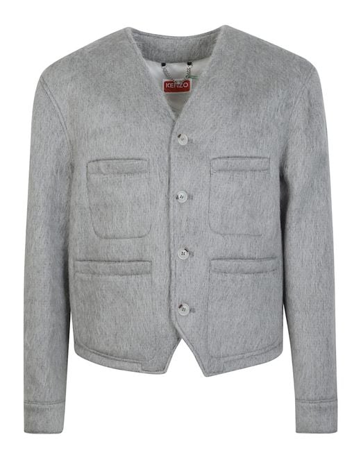 KENZO Gray Collarless Jacket for men