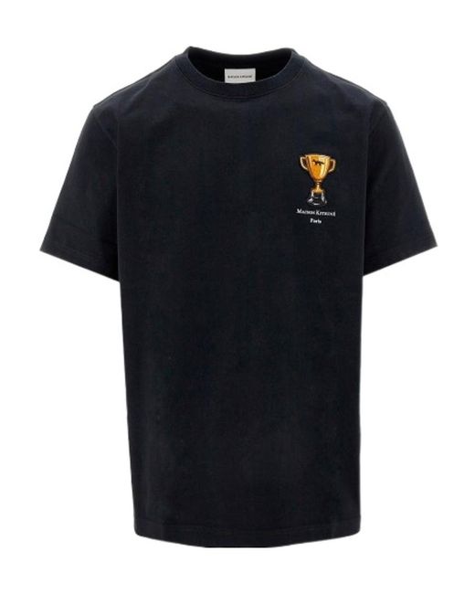 Maison Kitsuné Black Trophy Pattern Round Collar T-Shirt