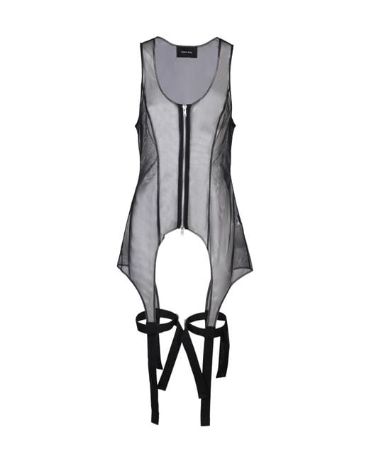 Simone Rocha Gray Mesh Zip-Up Bodysuit