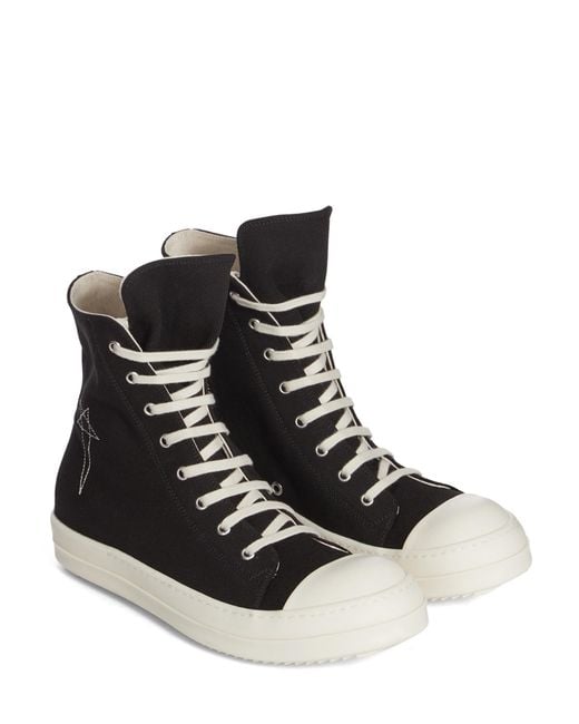 Rick Owens Black Overdyed Denim Sneaker With Lace-Up And Side Zip for men