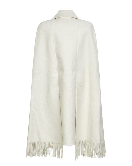 Totême White Bouclé Fringe Cape Coat