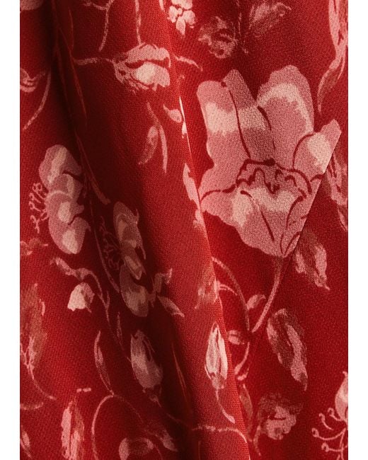 Reformation Red Prescott Floral-Print Chiffon Maxi Dress
