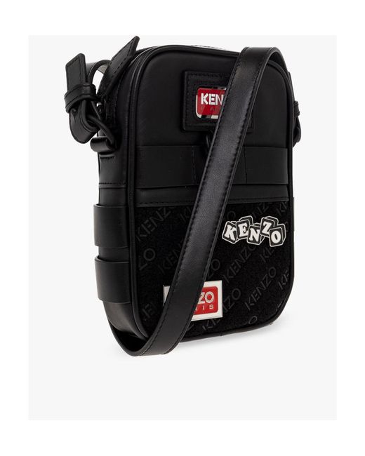 KENZO Black Small Leather Jungle Cross-Body Bag for men