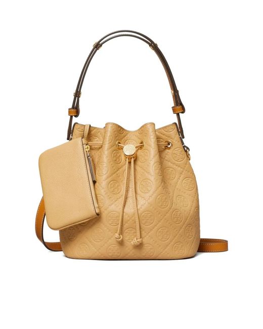 Tory Burch Natural T Monogram Bucket Bag