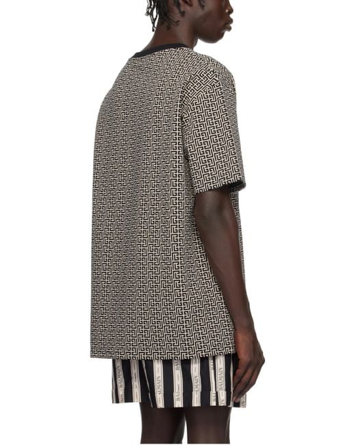 Balmain Gray Logo Patch Monogrammed T-Shirt for men