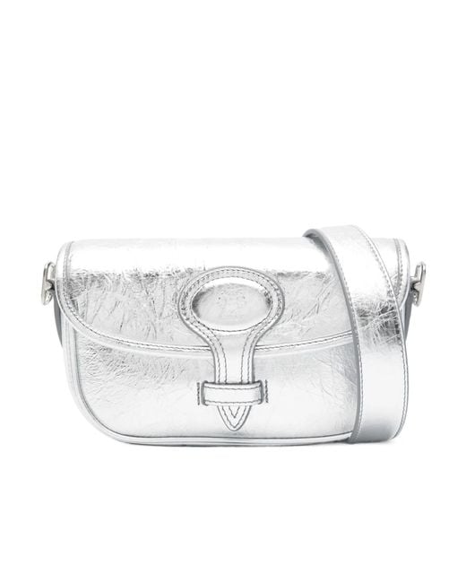 Bally White Metallic-Leather Flap Shoulder Bag