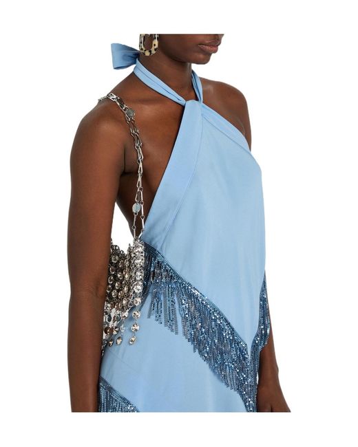 Rabanne Blue Tassel Chain Decorated Knitted Top