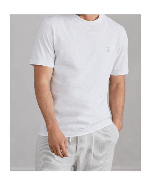 Brunello Cucinelli White Logo Embroidered Layered T-Shirt for men