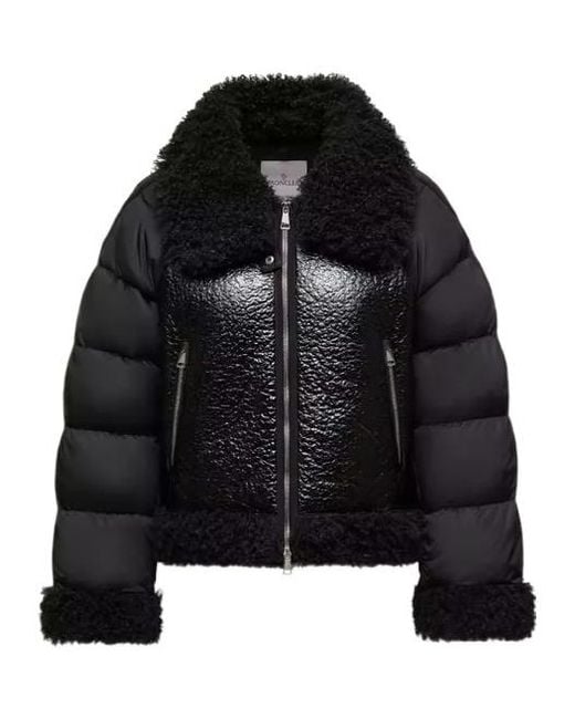 Moncler Black Rubrouk Teddy-Trimmed Short Down Jacket