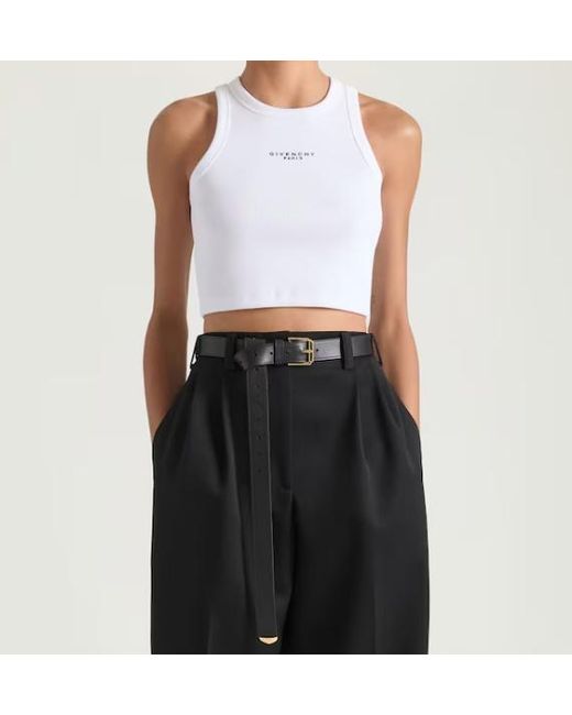 Givenchy White Paris Logo Printed Cropped Tank Top