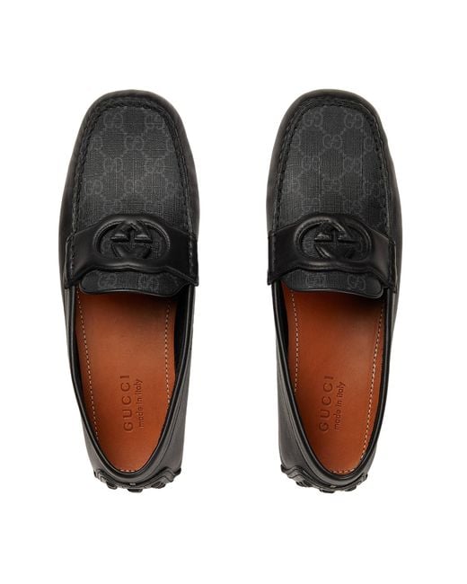 Gucci Black Interlocking G Driving Shoes for men