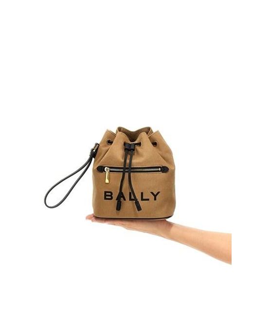 Bally Natural Logo Printed Bar Mini Bucket Bag