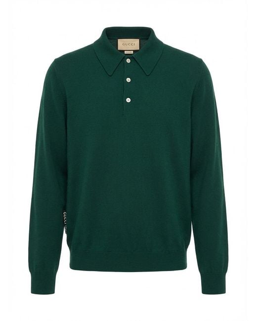 Gucci Green Logo Embroidered Collared Sweater for men
