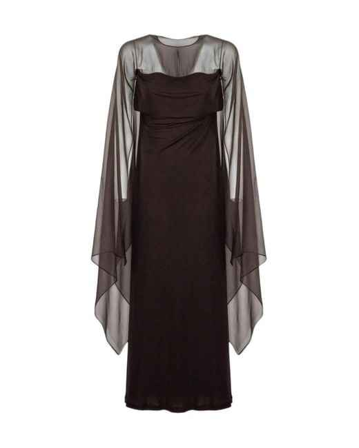 Alberta Ferretti Brown Sheer Cape Overlay Dress