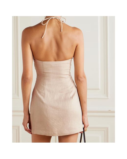 Sir Natural Moretti Bead-Embellished Linen Halterneck Mini Dress