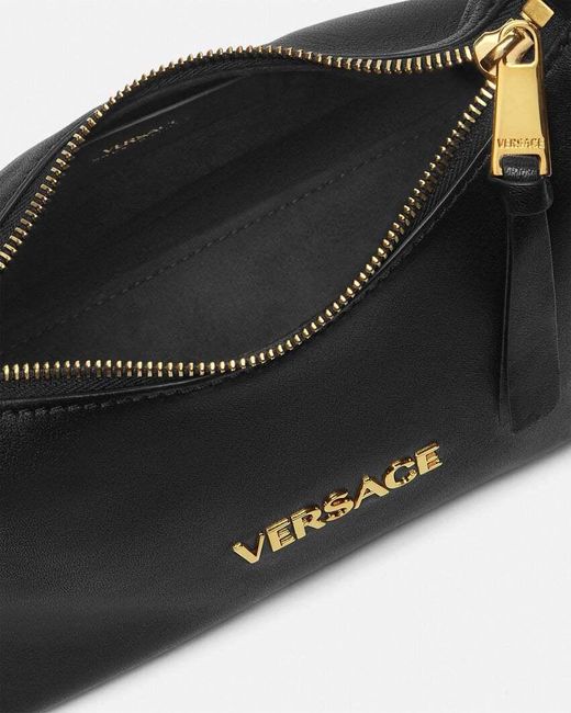Versace Black Logo Plaque Zipped Shoulder Bag
