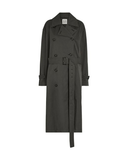 Totême Black Double-Breasted Belted Cotton-Blend Trench Coat