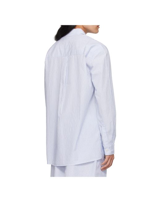 Tekla Blue Striped Poplin Pajama Shirt for men