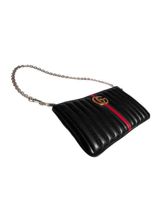 Gucci Black Gg Marmont Pouch With Strap