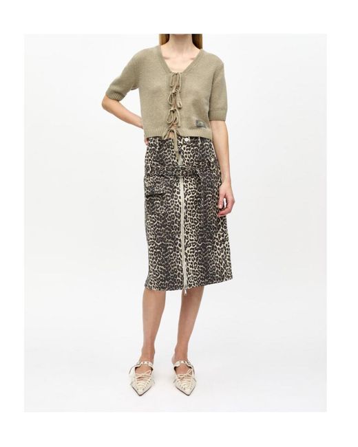 Ganni Multicolor Leopard Cotton Tweed Midi Skirt