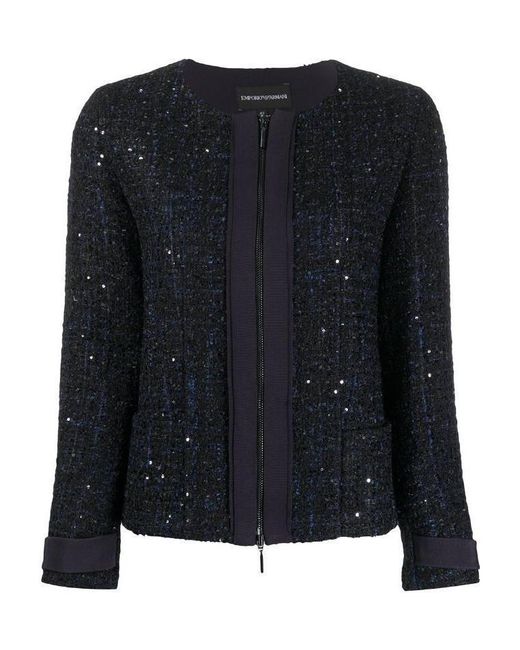 Emporio Armani Black Glitter Coarse Flower Casual Jacket