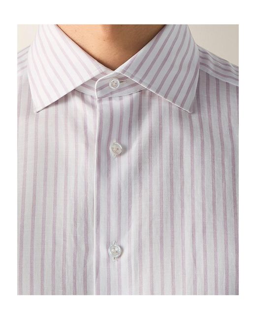 Zegna White Dark And Striped Cotton Linen And Silk Shirt for men