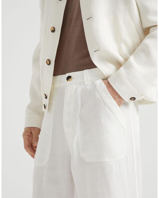 Brunello Cucinelli White Straight-Leg Cotton Trousers for men