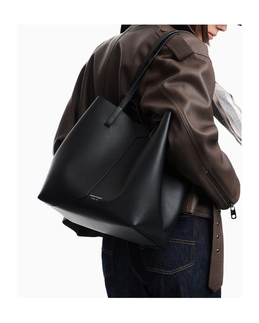 Emporio Armani Black 1981 Leather Shopper Bag