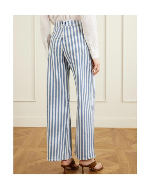 Veronica Beard Blue Striped High-Rise Wide-Leg Jeans